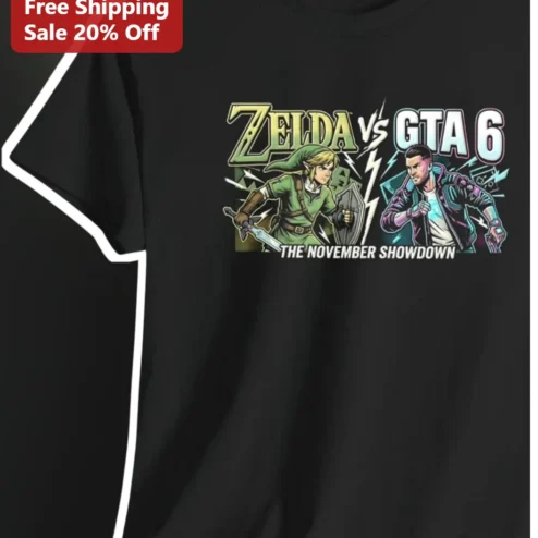 Zelda vs GTA 6 The November Showdown Tee Link Jason Gaming Rivalry Shirt