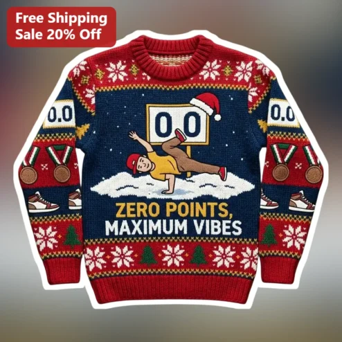 Zero Points Maximum Vibes Funny Christmas Sweater for Gamers Holiday Gift