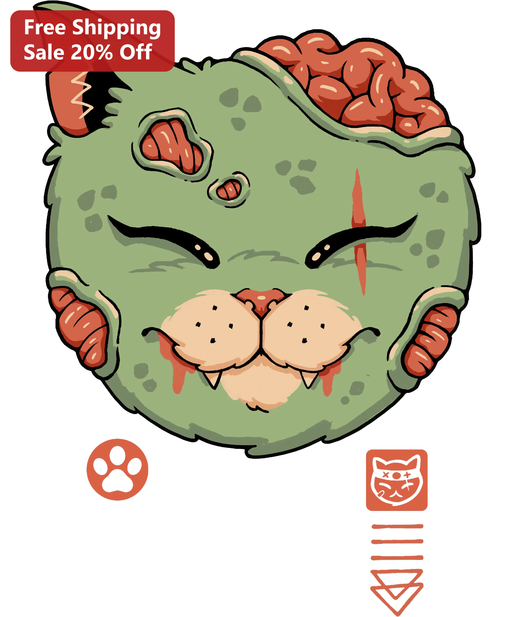 Zombie Cat Illustration Decal Cute Spooky Halloween Vinyl Sticker for Laptop Wall