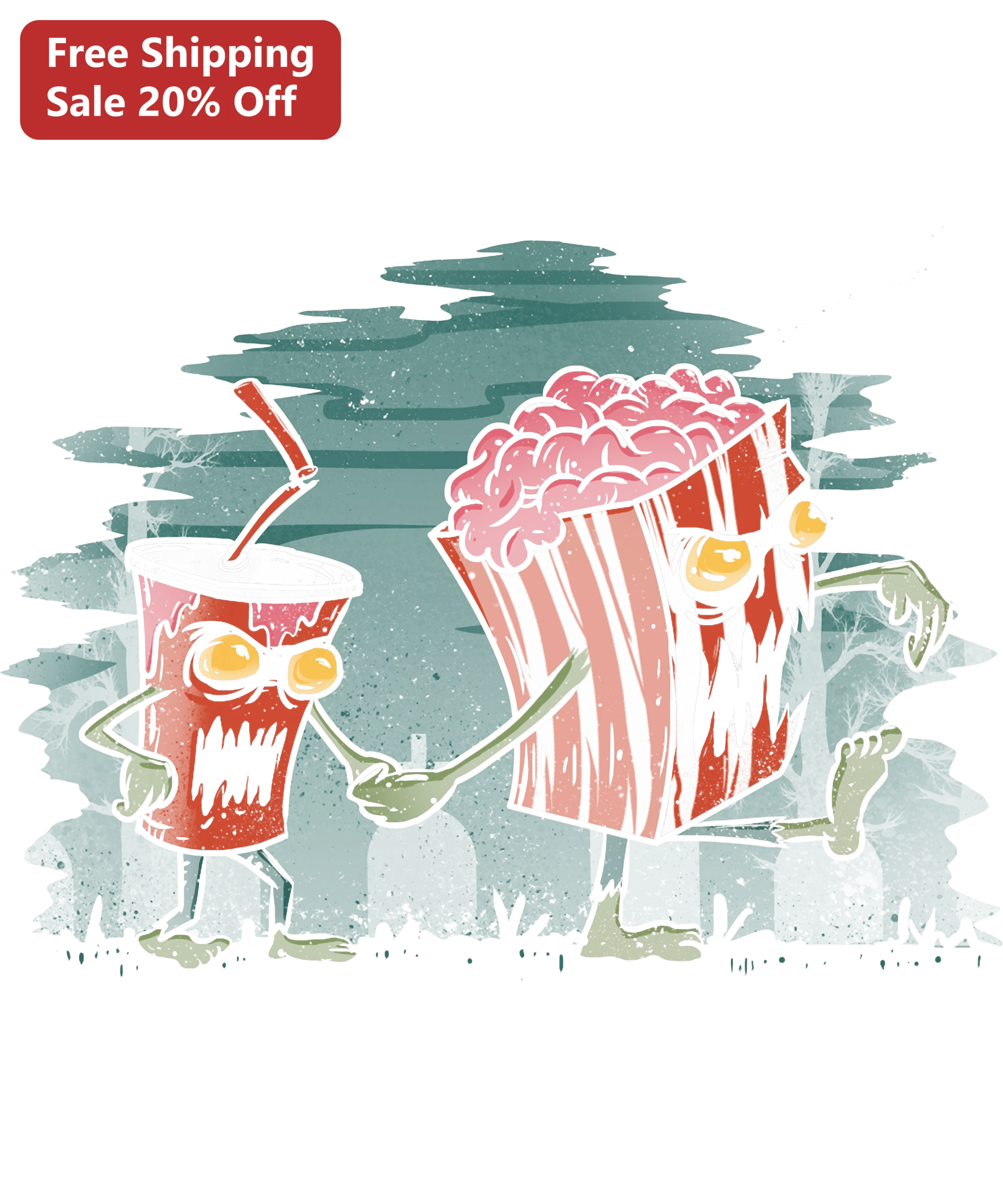 Zombie Snack Foods Halloween Illustration Tee Vintage Spooky Party Graphic Shirt