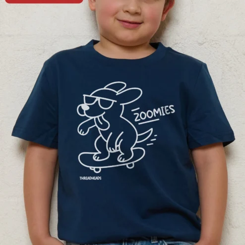 Customer in Chicago, Illinois wearing ZOOMIES Dog Skateboarding Graphic Tee Funny Pet Lover Gift Shirt